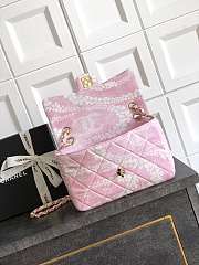 Chanel Flap Bag Printed Denim & Gold-Tone Metal White & Pink - 15x24x6.5cm - 3