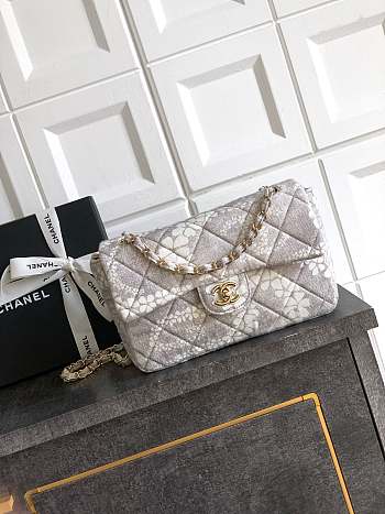 Chanel Flap Bag Printed Denim & Gold-Tone Metal White & Gray - 15x24x6.5cm