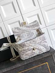 Chanel Flap Bag Printed Denim & Gold-Tone Metal White & Gray - 15x24x6.5cm - 6
