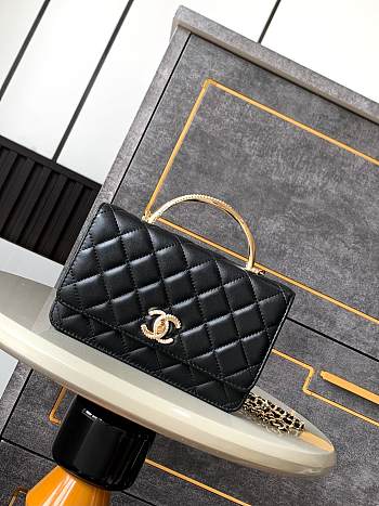 Chanel Clutch With Chain Lambskin Strass & Gold-tone Metal Black - 18.5x11x6cm