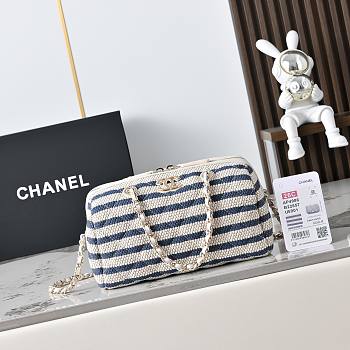 Chanel Clutch with Chain Printed Fabric & Gold-Tone Metal Beige & Navy - 18.5x11.5x11cm