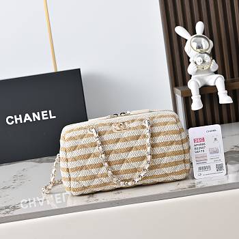 Chanel Clutch with Chain Printed Fabric & Gold-Tone Metal Beige & Beige - 18.5x11.5x11cm