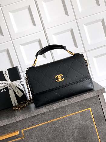 Chanel Large Flap Bag With Top Handle Shiny Lambskin & Gold Tone Metal Black - 29x18x8cm