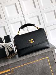 Chanel Large Flap Bag With Top Handle Shiny Lambskin & Gold Tone Metal Black - 29x18x8cm - 5