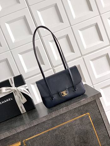 Chanel Clutch with Leather Strap Grained Shiny Calfskin & Gold-Tone Metal Dark Blue - 17x11.5x5cm