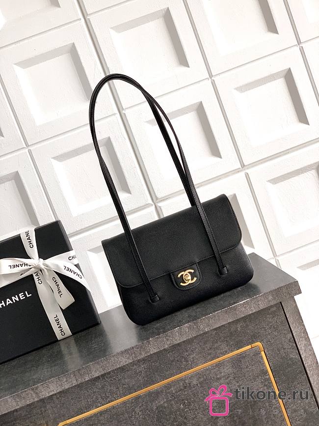 Chanel Clutch with Leather Strap Grained Shiny Calfskin & Gold-Tone Metal Black - 17x11.5x5cm - 1