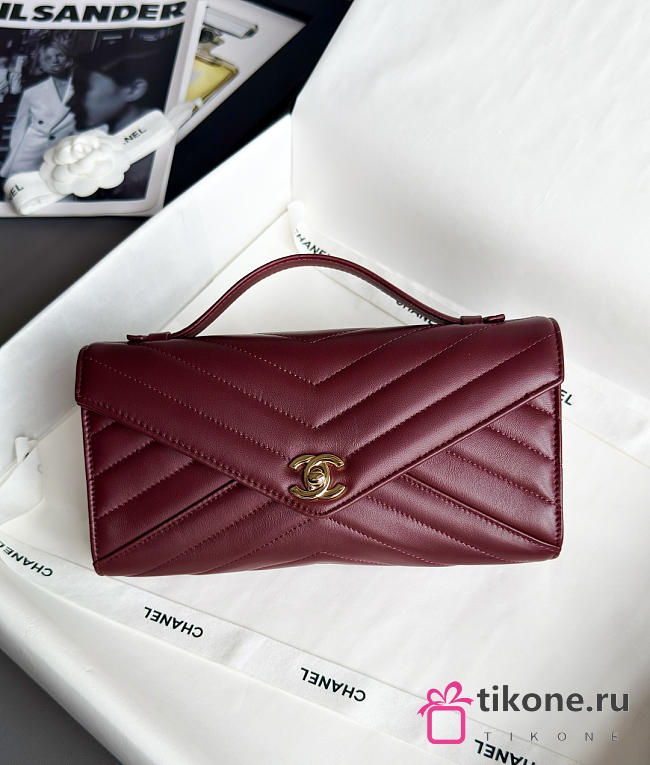 Chanel Clutch Flap Bag With Top Handle Goatskin & Gold-Tone Metal Burgundy - 25x13x6.5cm - 1