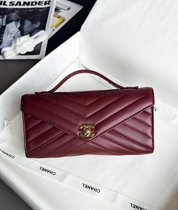 Chanel Clutch Flap Bag With Top Handle Goatskin & Gold-Tone Metal Burgundy - 25x13x6.5cm