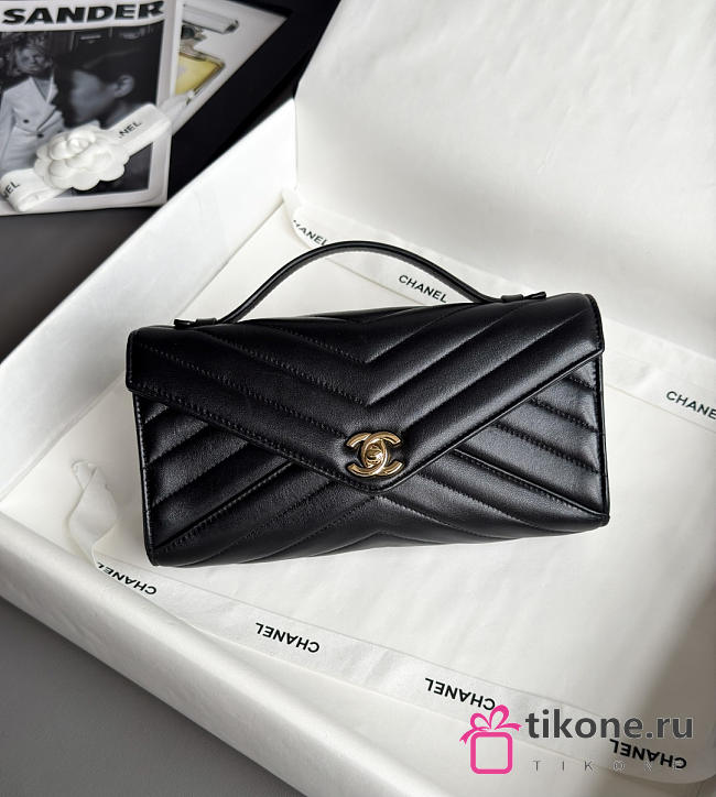 Chanel Clutch Flap Bag With Top Handle Goatskin & Gold-Tone Metal Black - 25x13x6.5cm - 1