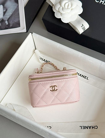 Chanel Classic Mini Bag Charm Caviar & Gold Tone Metal Light Pink - 10.5x6.7x4cm