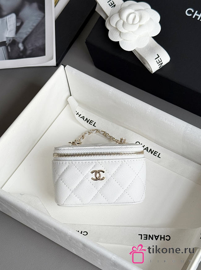 Chanel Classic Mini Bag Charm Caviar & Gold Tone Metal White - 10.5x6.7x4cm - 1