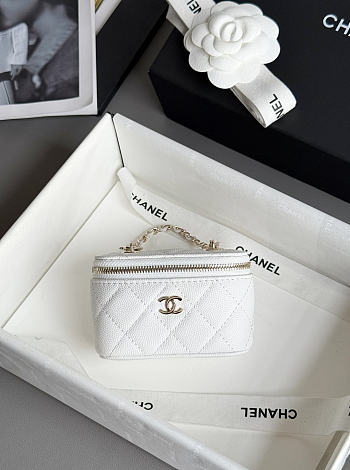 Chanel Classic Mini Bag Charm Caviar & Gold Tone Metal White - 10.5x6.7x4cm