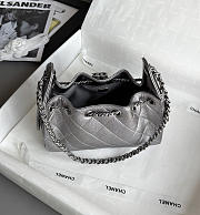 Chanel 25 Mini Handbag Metallic Grained Calfskin & Aged Silver Tone Metal Gunmetal Silver - 22x20x12.5cm - 6