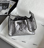 Chanel 25 Mini Handbag Metallic Grained Calfskin & Aged Silver Tone Metal Gunmetal Silver - 22x20x12.5cm - 3
