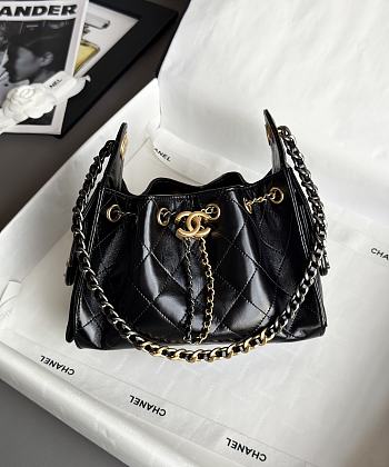 Chanel 25 Mini Handbag Shiny Crumpled Calfskin Gold-Tone & Ruthenium-Finish Metal Black - 22x20x12.5cm