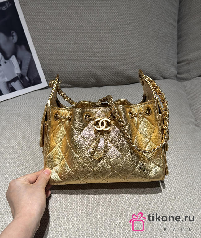Chanel 25 Mini Handbag Metallic Grained Calfskin & Gold Metal Gold - 22x20x12.5cm - 1