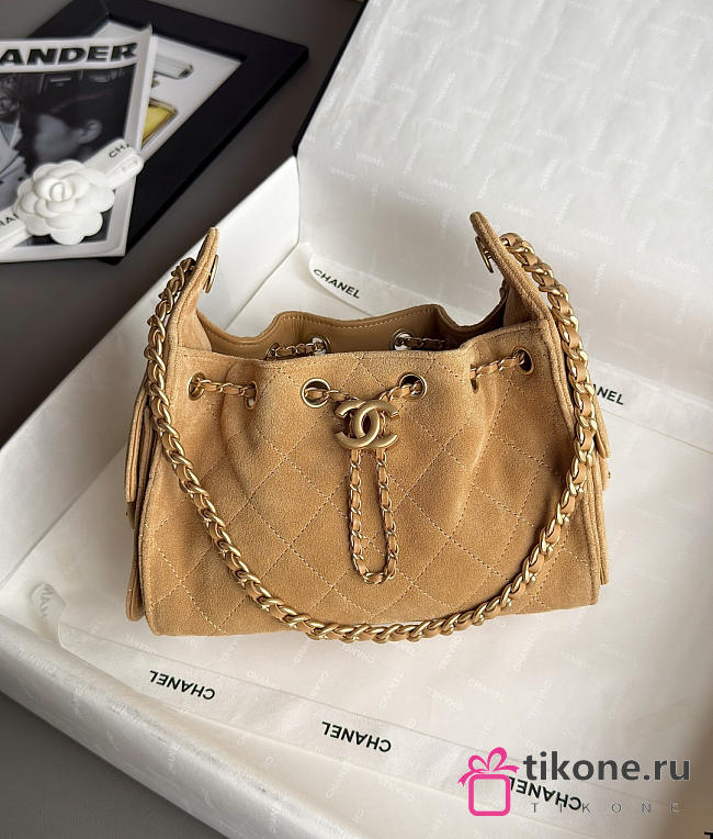 Chanel 25 Mini Handbag Suede Calfskin & Gold Tone Metal Gold - 22x20x12.5cm - 1