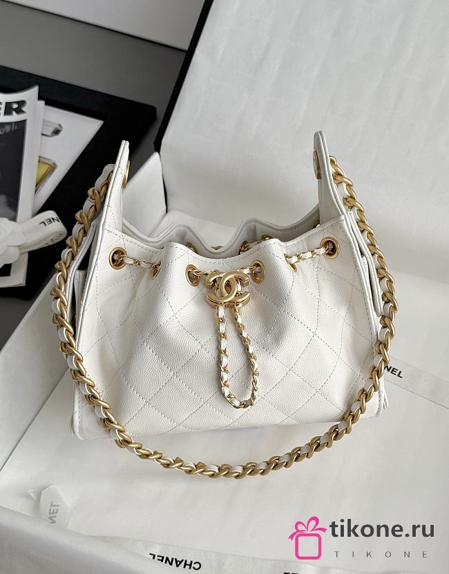 Chanel 25 Mini Handbag Grained Calfskin & Gold Tone Metal White - 22x20x12.5cm - 1