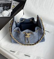 Chanel 25 Mini Handbag Suede Calfskin & Gold Tone Metal Blue - 22x20x12.5cm - 5