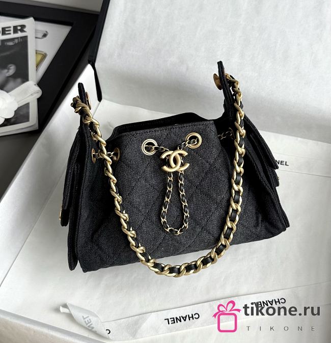 Chanel 25 Mini Handbag Washed Denim Gold-Tone Metal Black - 22x20x12.5cm - 1