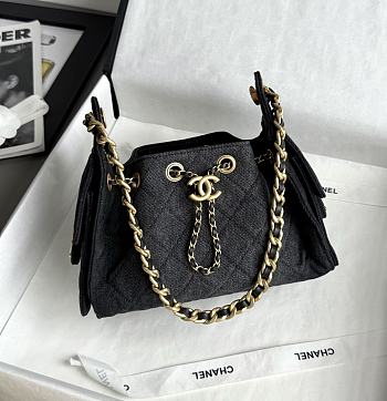 Chanel 25 Mini Handbag Washed Denim Gold-Tone Metal Black - 22x20x12.5cm