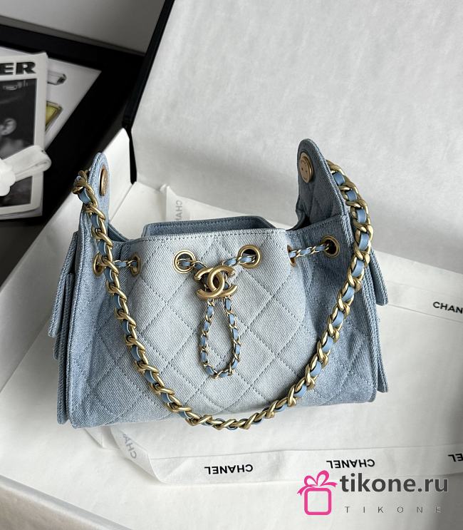 Chanel 25 Mini Handbag Washed Denim Gold-Tone Metal Blue - 22x20x12.5cm - 1