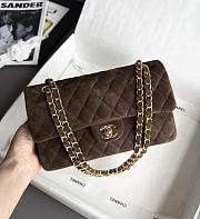 Chanel Small Classic Handbag Suede Calfskin & Gold-Tone Metal Dark Brown - 23x14.5x6cm - 1