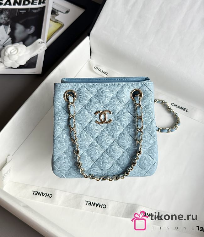 Chanel Mini Bucket Bag in Caviar & Light Gold-Tone Metal Light Blue - 16x15x10cm - 1
