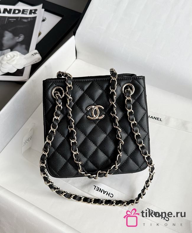 Chanel Mini Bucket Bag in Caviar & Light Gold-Tone Metal Black - 16x15x10cm - 1