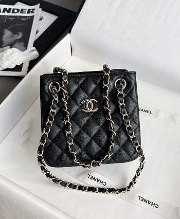 Chanel Mini Bucket Bag in Caviar & Light Gold-Tone Metal Black - 16x15x10cm
