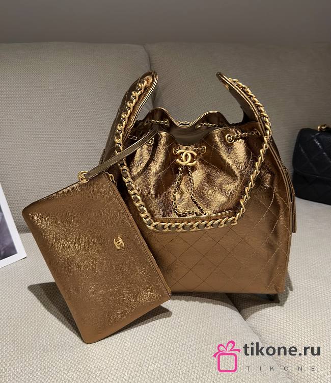 Chanel 25 Medium Handbag Metallic Grained Calfskin & Gold Metal Bronze - 40x30x15cm - 1