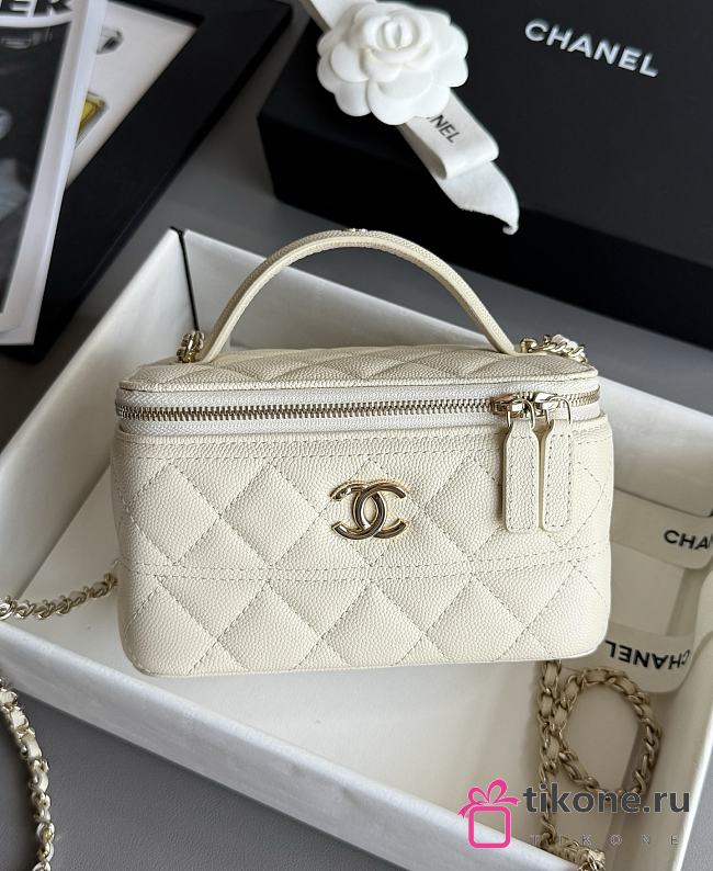 Chanel Long Vanity With Chain Grained Calfskin & Gold-Tone Metal Off White - 17x9.5x8cm - 1