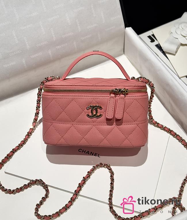 Chanel Long Vanity With Chain Grained Calfskin & Gold-Tone Metal Pink - 17x9.5x8cm - 1