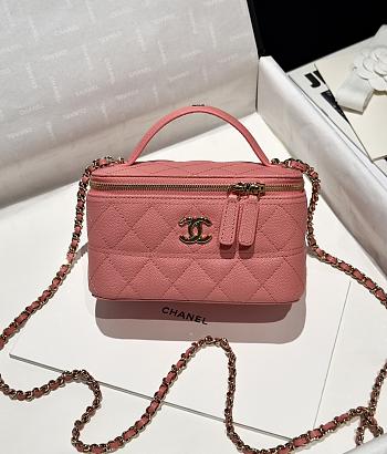 Chanel Long Vanity With Chain Grained Calfskin & Gold-Tone Metal Pink - 17x9.5x8cm