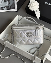 Chanel Long Vanity With Chain Grained Calfskin & Silver-Tone Metal Silver - 17x9.5x8cm - 1