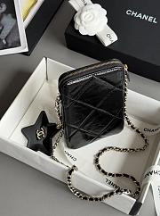 Chanel Phone Holder With Chain Shiny Crumpled Calfskin & Gold-Tone Metal Black - 18x11x2cm - 5