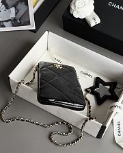 Chanel Phone Holder With Chain Shiny Crumpled Calfskin & Gold-Tone Metal Black - 18x11x2cm - 2