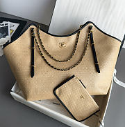 Chanel Maxi Shopping Bag Braided Raffia Calfskin & Gold-Tone Metal Dark Beige & Black - 59x36x13cm - 1