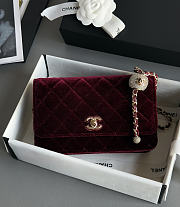 Chanel Wallet On Chain Velvet Diamanté & Gold-Tone Metal Burgundy - 19.2x12.3x3.5cm - 6