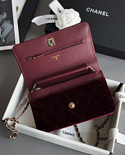 Chanel Wallet On Chain Velvet Diamanté & Gold-Tone Metal Burgundy - 19.2x12.3x3.5cm - 5