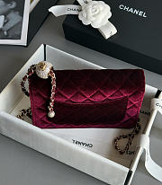 Chanel Wallet On Chain Velvet Diamanté & Gold-Tone Metal Burgundy - 19.2x12.3x3.5cm - 3