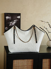 Chanel Maxi Shopping Bag Braided Raffia Calfskin & Gold-Tone Metal White & Black - 59x36x13cm - 6