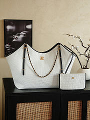 Chanel Maxi Shopping Bag Braided Raffia Calfskin & Gold-Tone Metal White & Black - 59x36x13cm - 4