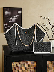 	 Chanel Maxi Shopping Bag Braided Raffia Calfskin & Gold-Tone Metal Black & White - 59x36x13cm - 4