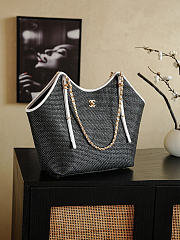 	 Chanel Maxi Shopping Bag Braided Raffia Calfskin & Gold-Tone Metal Black & White - 59x36x13cm - 3