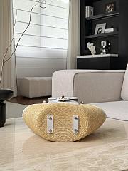 Chanel Small Shopping Bag Braided Straw Lambskin & Gold Tone Metal Beige & White - 41x18x13cm - 6