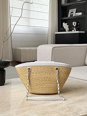 Chanel Small Shopping Bag Braided Straw Lambskin & Gold Tone Metal Beige & White - 41x18x13cm - 5