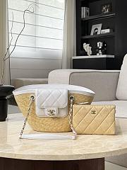 Chanel Small Shopping Bag Braided Straw Lambskin & Gold Tone Metal Beige & White - 41x18x13cm - 4