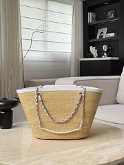 Chanel Large Tote Braided Straw Lambskin & Gold-Tone Metal Beige & White - 54x26x18cm - 3