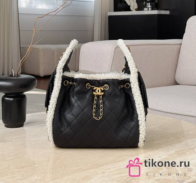 Chanel 25 Handbag Small Shearling Calfskin & Gold Metal Black - 30x26x14cm - 1